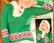 Новинка 2015: вяжем спицами оригинальный зелёный пуловер по схеме