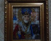 Вышитая бисером икона Николая-чудотворца
