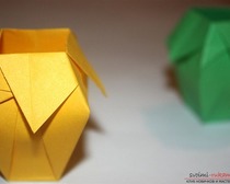 Оригами, изготовление простой вазы из разноцветной бумаги