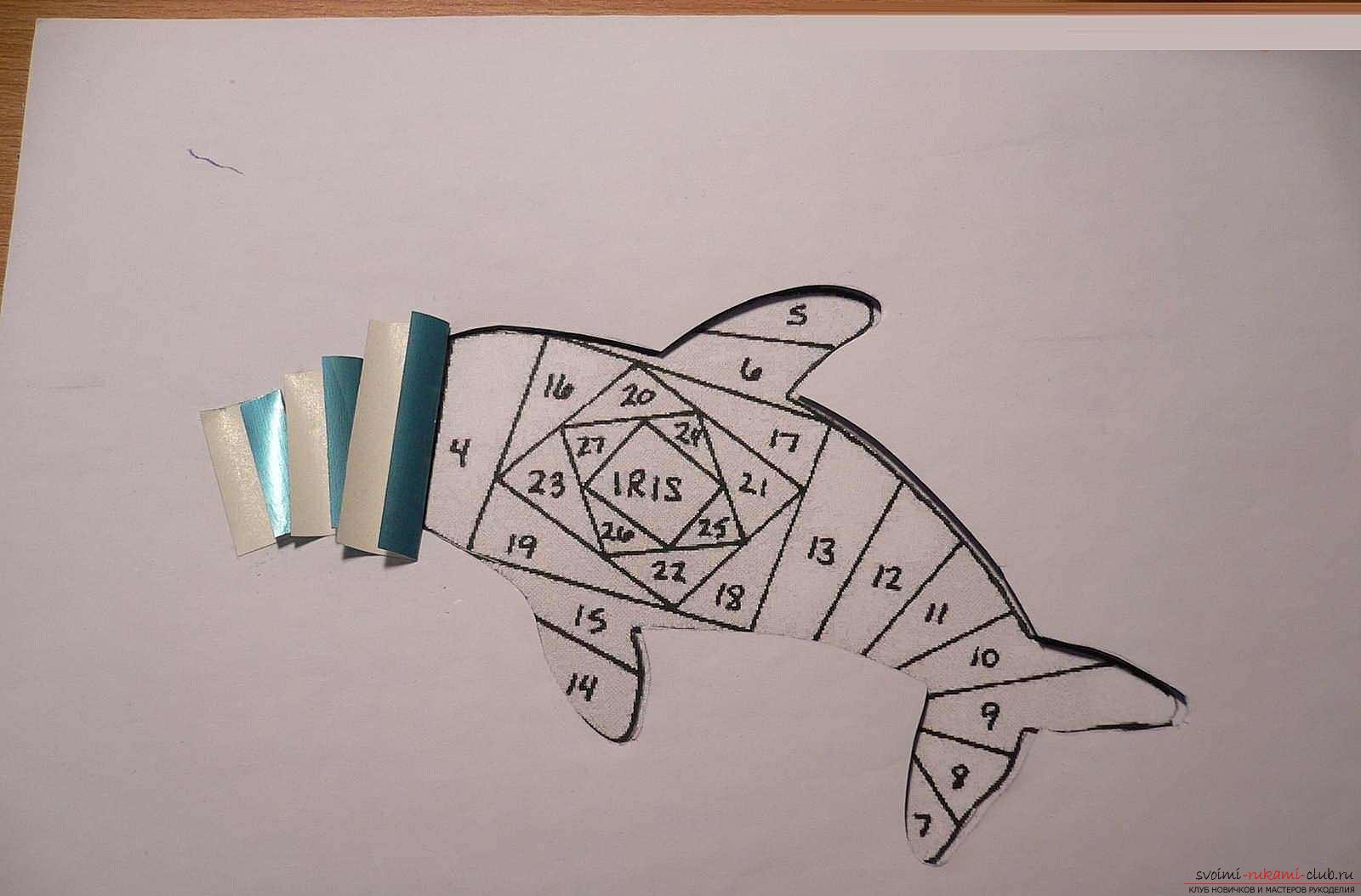 Как сделать картинку с дельфином в технике айрис фолдинг, подробная инструкция с шаблоном, фото и описанием работы