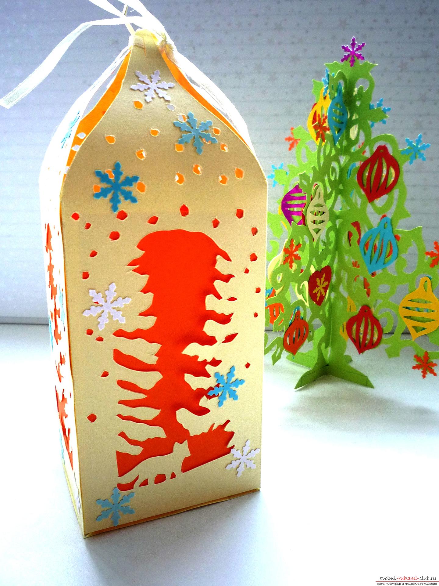 Мастер-класс научит как сделать новогоднюю поделку - коробку для сладкого подарка Зимний фонарь