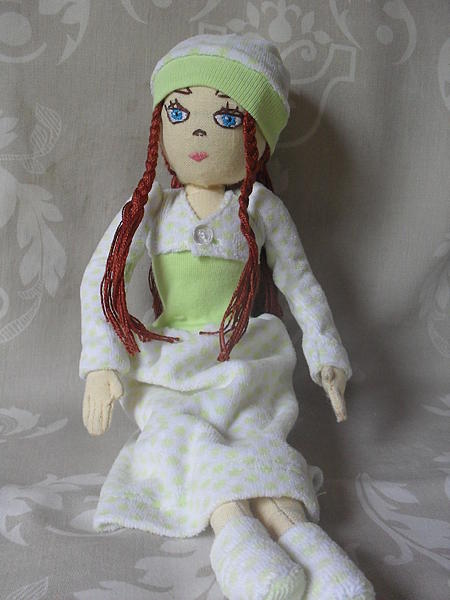 текстильная куколка с тремя комплектами одежды. Куклы тыквоголовки - ручной работы.