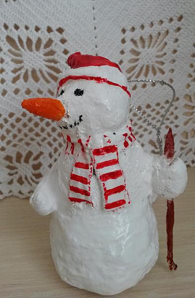 Ватная ёлочная игрушка Снеговик. Новый год 2015 - ручной работы.