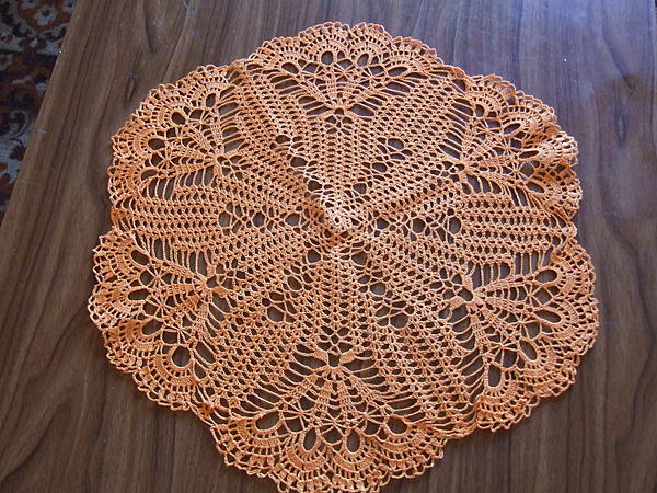 Салфетка оранжевая ажурная. Текстиль, ковры - ручной работы. Фото 5