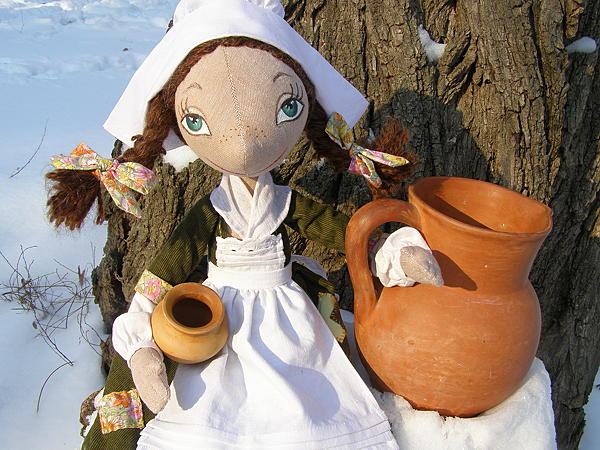 Текстильная  кукла Маленькая Молочница. Куклы тыквоголовки - ручной работы. Фото 4