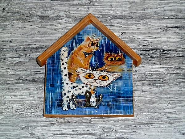 Ключница-домик "Питерские коты". Прихожая - ручной работы. Фото 4