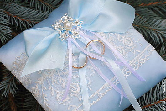Подушечка для колец(для загса)"Bleu l etoile". Свадебные аксессуары - ручной работы. Фото 5