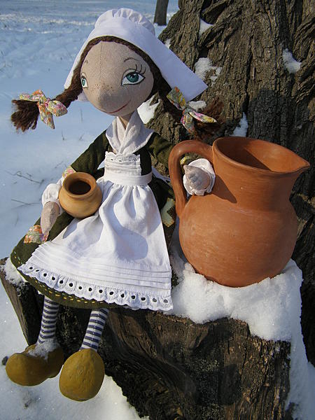 Текстильная  кукла Маленькая Молочница. Куклы тыквоголовки - ручной работы. Фото 3