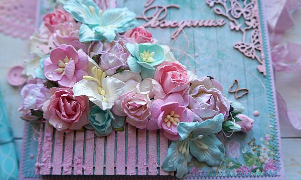 Открытка ручной работы "Розовый сад". Открытки на день рождения - ручной работы. Фото 2