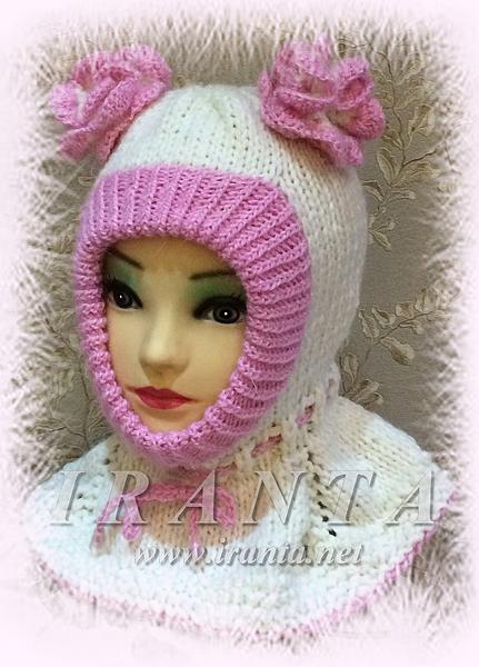 Шапочка-шлем для девочки "Зимняя роза". На разм. 6-10 мес. (ОГ 43-46 см). Фото 3