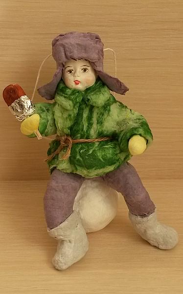 Ватная ёлочная игрушка Мальчик с эскимо. Новый год 2015 - ручной работы.