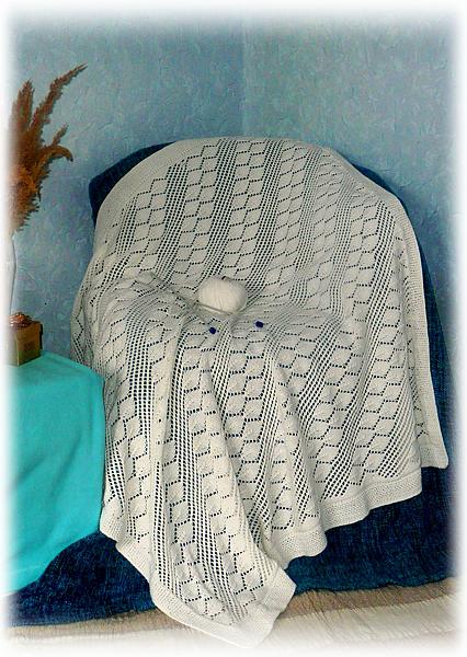 Белый ажурный плед. Текстиль, ковры - ручной работы. Фото 2