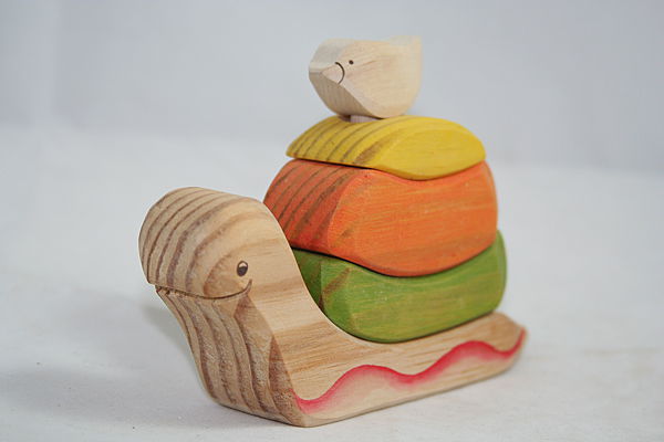 Пирамидка "Улитка с птичкой" (5 элементов). Развивающие игрушки - ручной работы. Фото 2