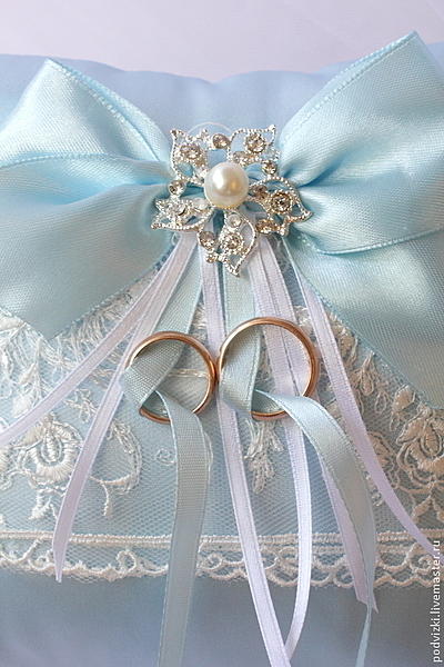 Подушечка для колец(для загса)"Bleu l etoile". Свадебные аксессуары - ручной работы. Фото 3