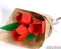 Тюльпан в стиле "оригами" для подарка