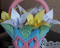 Пошаговое модульное оригами: корзинка с лилиями