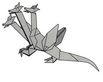Трехглавый дракон из бумаги, выполненный в технике оригами