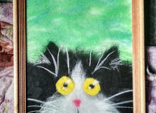 Валяная картина "Глазастый кот"		