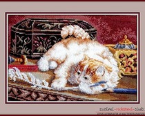 Схема вышивки картины Ф. Буше "Котенок с перышком"