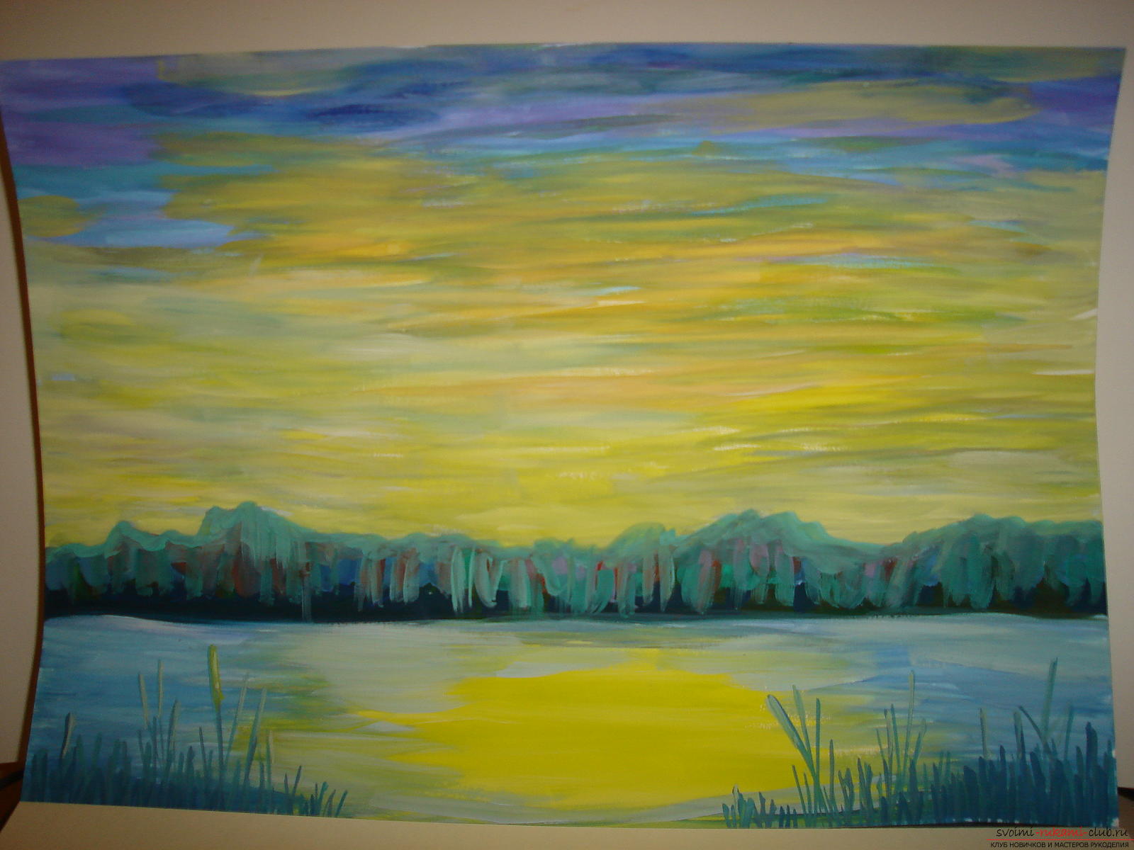 Рисунок гуашью: Зимнее озеро