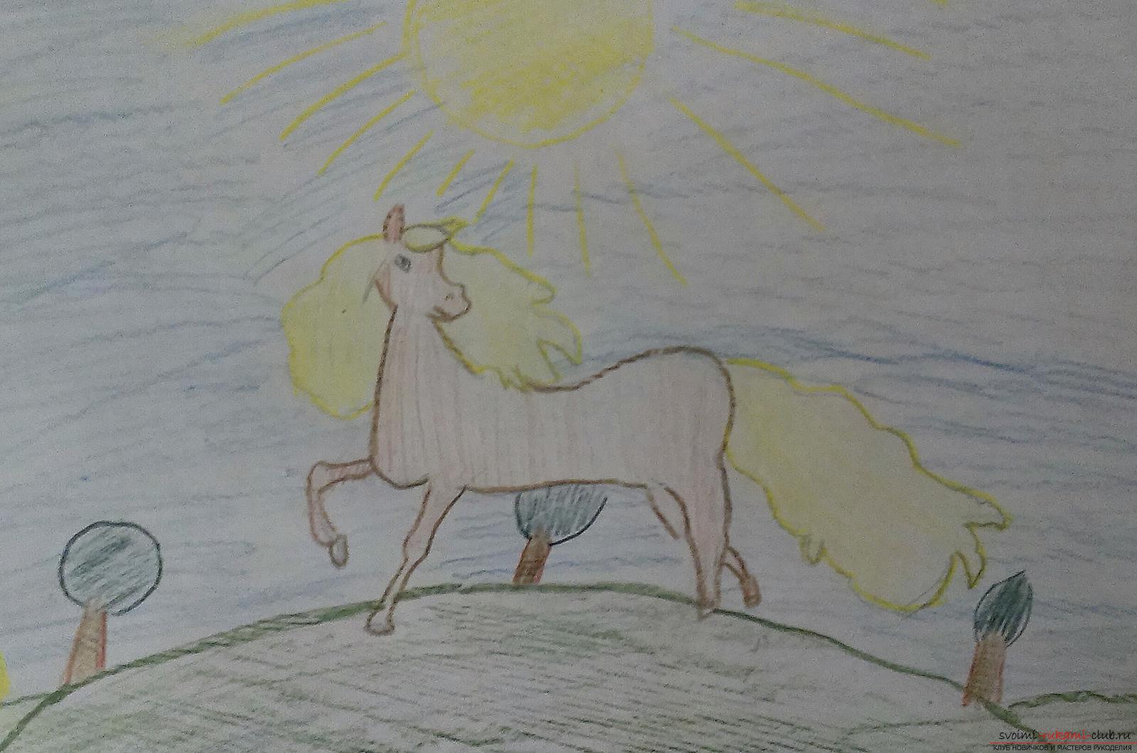 Рисунок карандашами: Конь