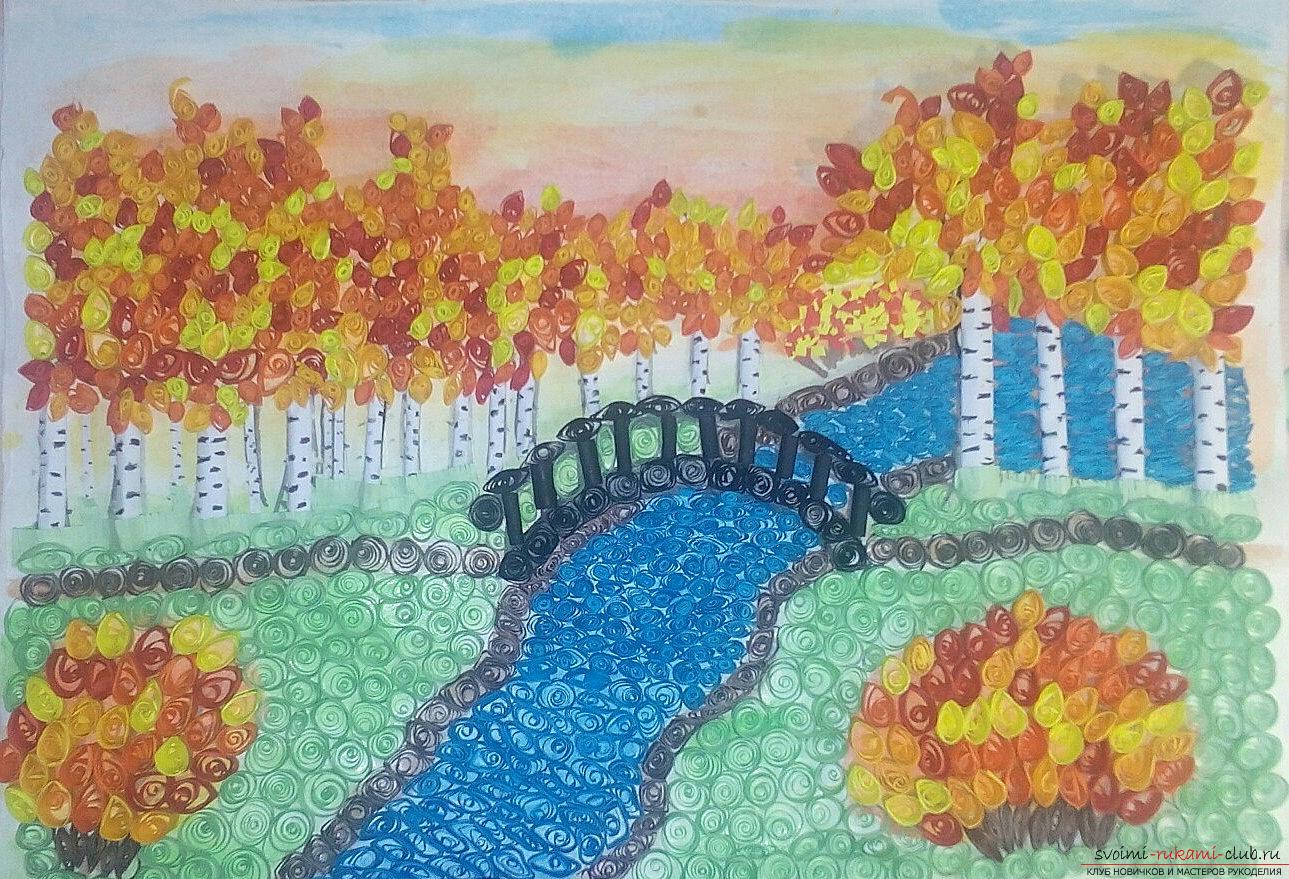 Картина в технике квиллинг: "Золотая осень в парке"