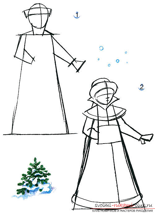 Рисуем Снегурочку, Деда Мороза и ёлочку своими руками. Фото №2