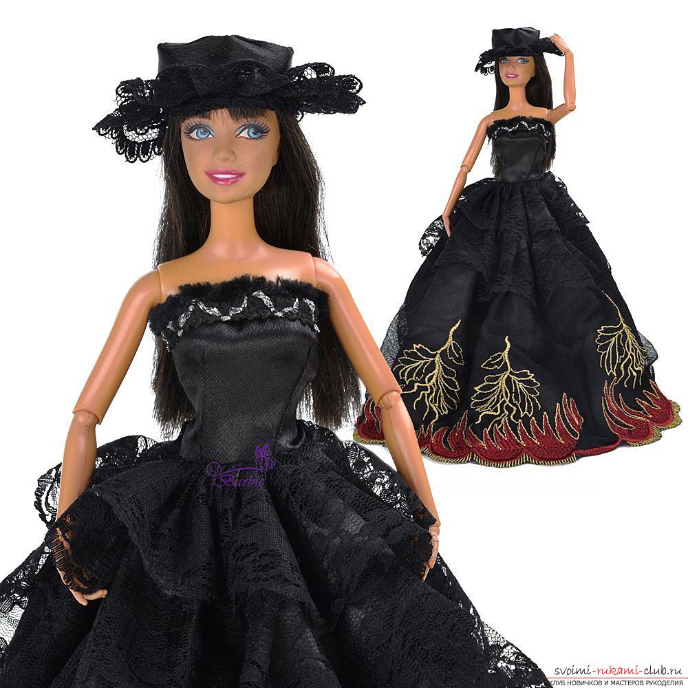 Выкройка элегантного чёрно-белого платьица со шляпкой для куклы своими руками. Фото №6