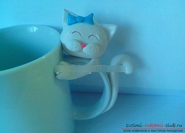 Котик на чашечке - урок полимерной глины и мастер-класс для начинающих мастеров. Фото №7