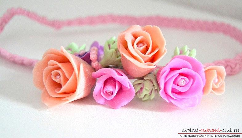 Ободки из полимерной глины с бутонами розм - мастер-класс и ободок с цветами. Фото №8