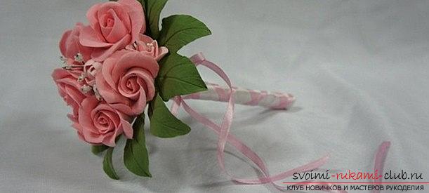Букет из роз и лилий - цветы из полимерной глины и полимерные цветы своими руками. Фото №1