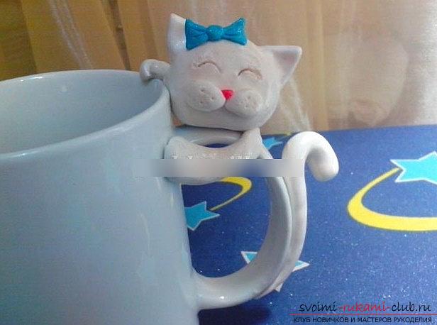 Котик на чашечке - урок полимерной глины и мастер-класс для начинающих мастеров. Фото №1