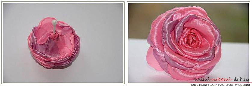 Два подробных бесплатных мастер класса по созданию розы из атласных лент. Фото №18