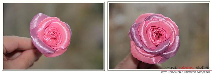 Два подробных бесплатных мастер класса по созданию розы из атласных лент. Фото №11