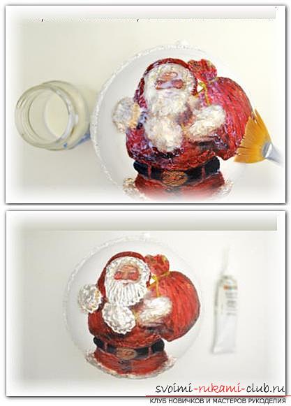 Как украсить новогодние елочные шары с помощью техники декупаж, два мастер класса с пошаговыми фото. Фото №16
