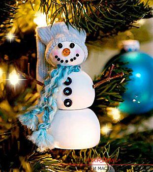 Новогодний снеговик своими руками, как сделать снеговика, новогодние поделки своими руками, снеговик из полимерной глины, снеговик из ткани, снеговик из лампочек.. Фото №27