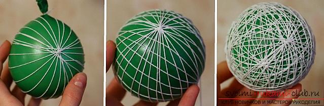 Как сделать новогодние шары из ниток, пошаговые фото и подробное описание создание шаров из ниток, с использованием клея и воздушных шаров. Фото №4