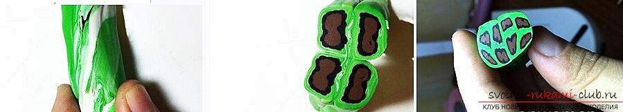 Как сделать из полимерной глины колье в этно стиле с ярким и оригинальным леопардовым принтом в зеленых оттенках. Фото №3