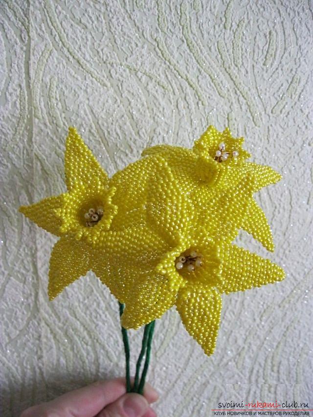 Как сплести цветок нарцисс из бисера два варианта в разных техниках плетения, схемы, фото и описание. Фото №6