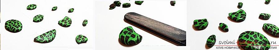 Как сделать из полимерной глины колье в этно стиле с ярким и оригинальным леопардовым принтом в зеленых оттенках. Фото №6