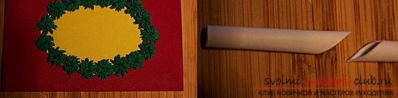 Квиллинг рождественской открытки в форме венка для нового года - мастер-класс. Фото №8