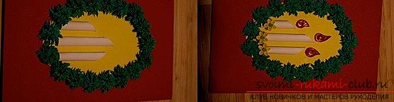 Квиллинг рождественской открытки в форме венка для нового года - мастер-класс. Фото №9