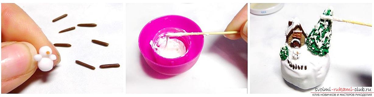 Как сделать новогодний подарок - снежный шар из полимерной глины своими руками, пошаговые фото и описание. Фото №6