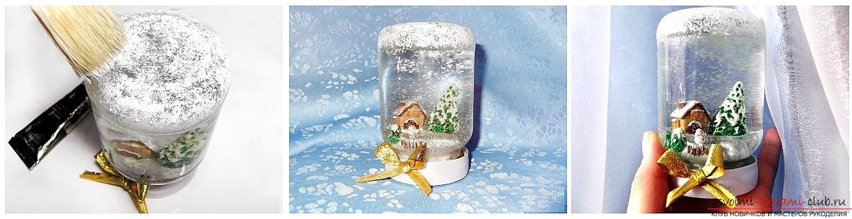 Как сделать новогодний подарок - снежный шар из полимерной глины своими руками, пошаговые фото и описание. Фото №8