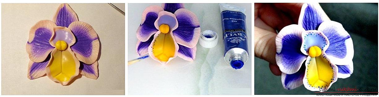 Как сделать кольцо из полимерной глины с декоративным элементом в виде цветка орхидеи, пошаговые фото и описание. Фото №8