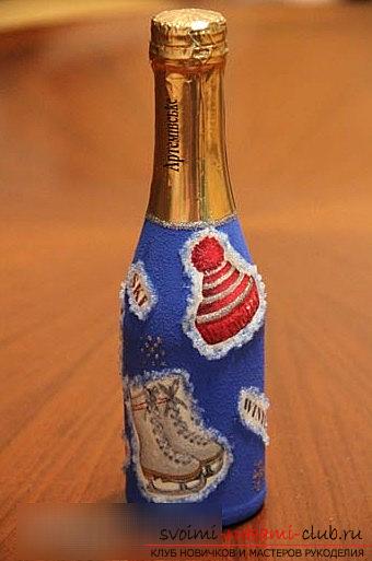 Декупаж подарочной мини-бутылки шампанского для новогодних праздников - урок. Фото №7