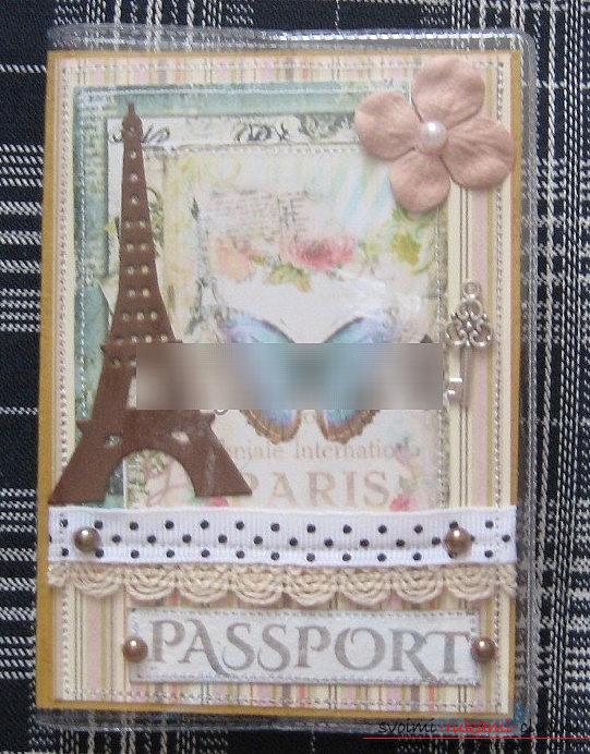 Украшение обложки на паспорт в виде Парижского мотива - пошаговый скрапбукинг. Фото №5