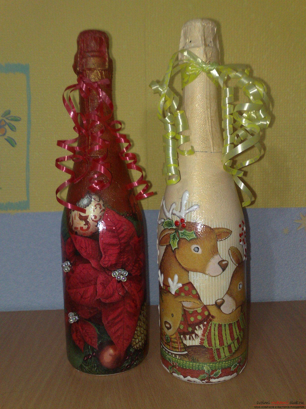 Декупаж бутылки с шампанским на Новый год. Фото №4
