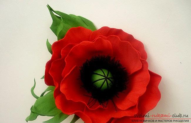 Цветок весеннего мака из фоамирана своими руками. Фото №16