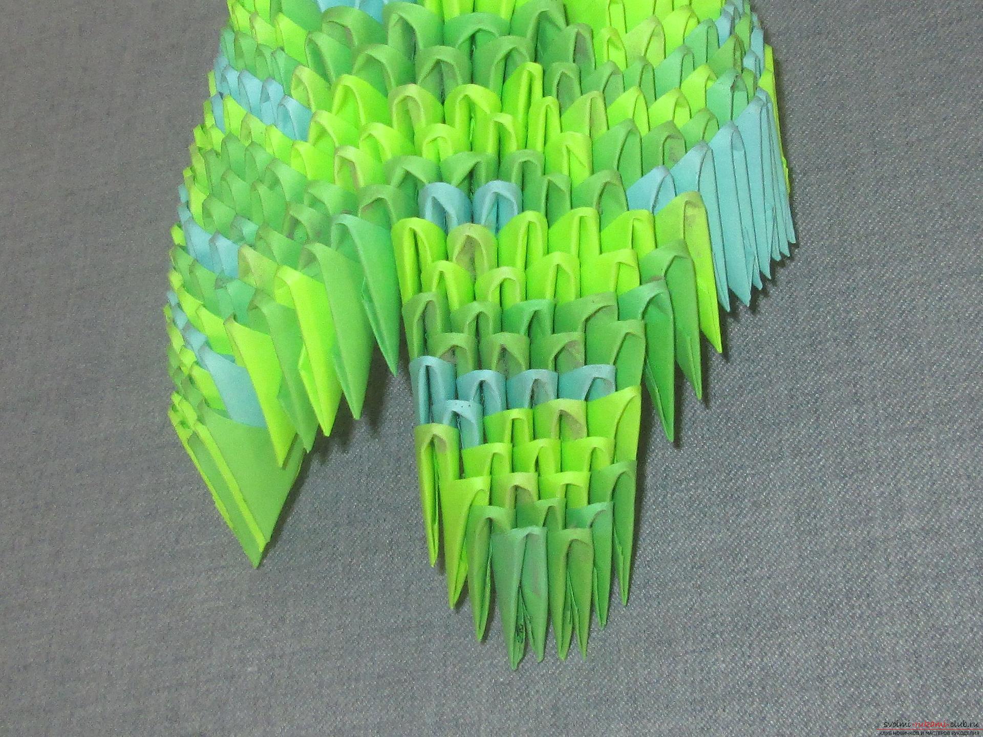 Данный подробный мастер-класс модульного оригами с пошаговыми фото содержит схему сборки березы из бумаги.. Фото №24